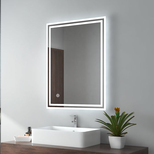 EMKE 80 x 60 cm Badspiegel mit Beleuchtung Badezimmerspiegel Wand - Touch - 3 Lichtfarben dimmbar