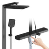 Duschsystem mit Thermostat, großer Glasablage & 3-strahliger Handbrause – Schwarz matt