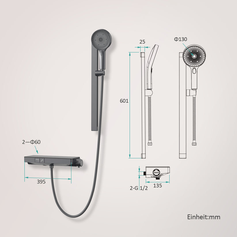 Thermostat‑Duschsystem mit Split‑Design & 3‑Strahl‑Handbrause – matt Anthrazit - Bild 12