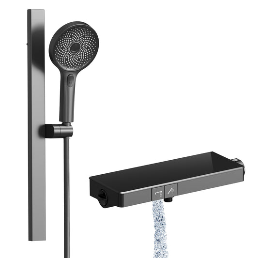 Thermostat‑Duschsystem mit Split‑Design & 3‑Strahl‑Handbrause – matt Anthrazit