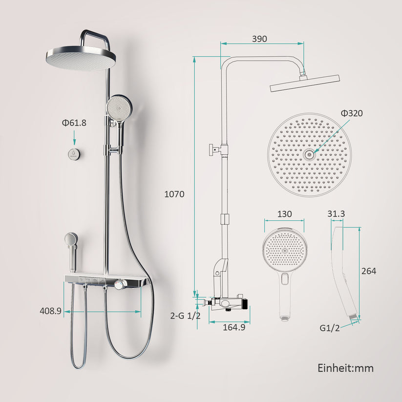 Duschsystem BubbleKids F23 Runde Regendusche - Chrom - Bild 11