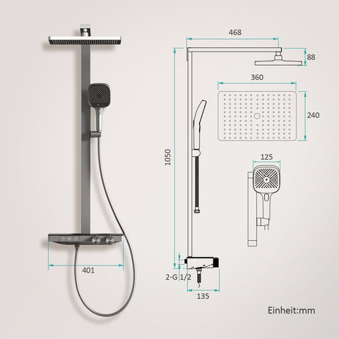 Duschsystem F29 mit Thermostat Einstellbarer Wasserdurchfluss 40,2 x 57,3 x 105 cm