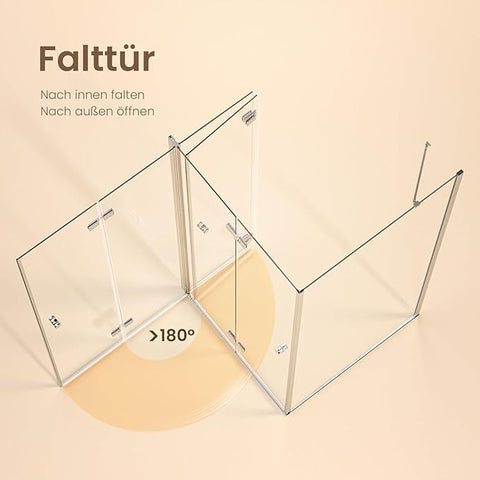 EMKE Duschkabine 80x70x185cm Eckeinstieg Falttür 180º Klappbar, 6mm ESG Glas