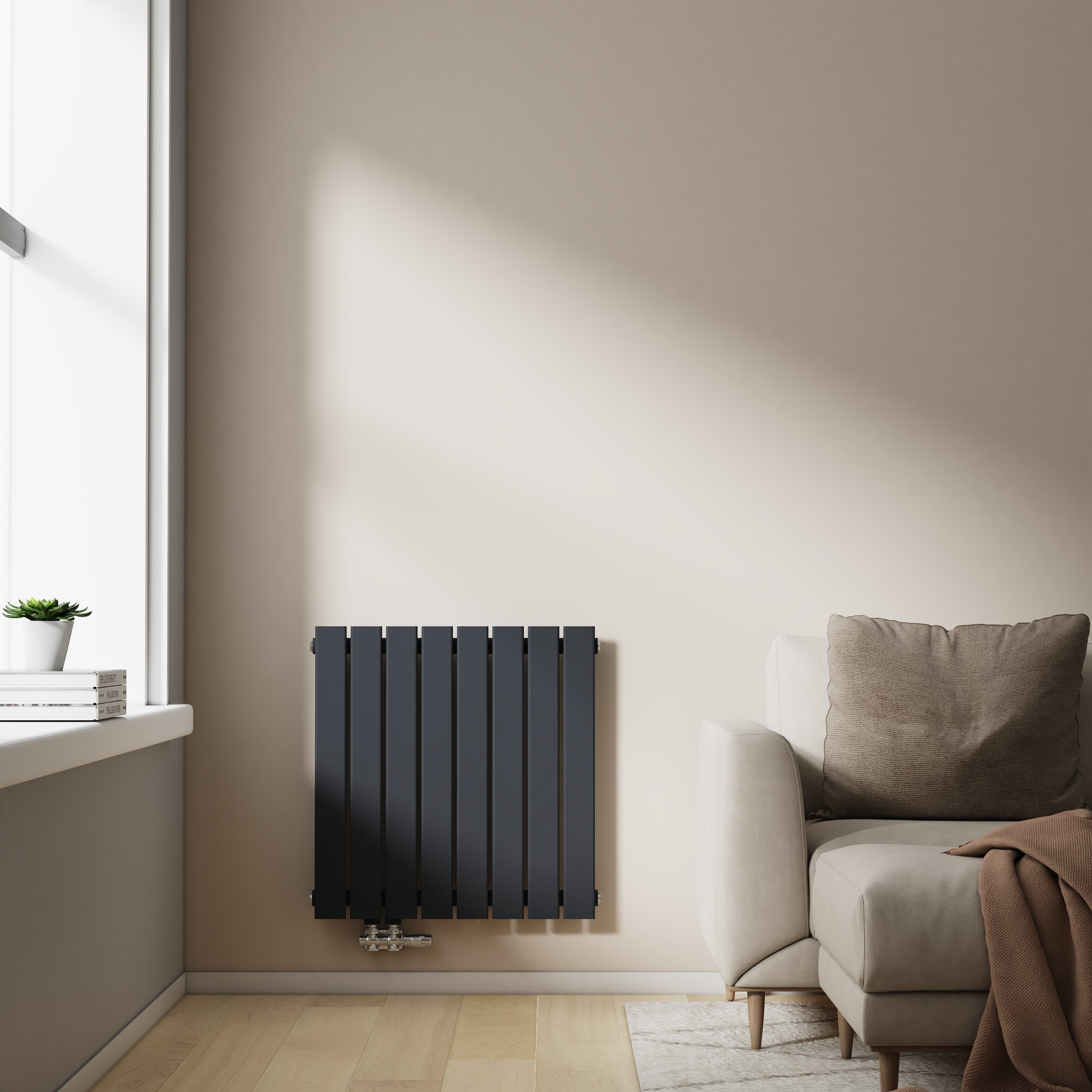 EMKE Flachheizkörper Horizontal Einlagig Seitenanschluss Wohnzimmer (Anthrazit/Weiß)