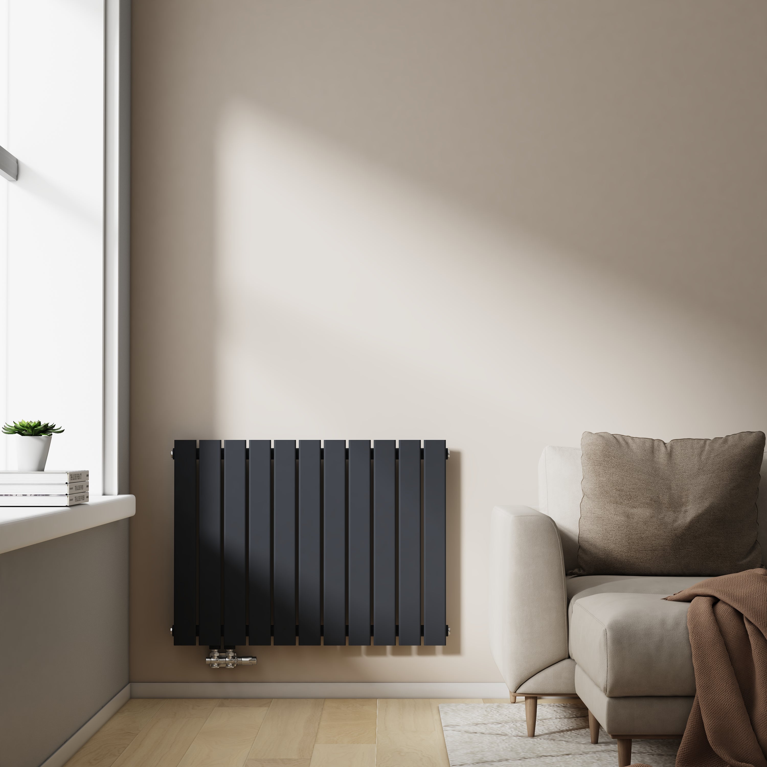 EMKE Flachheizkörper Horizontal Einlagig Seitenanschluss Wohnzimmer (Anthrazit/Weiß)