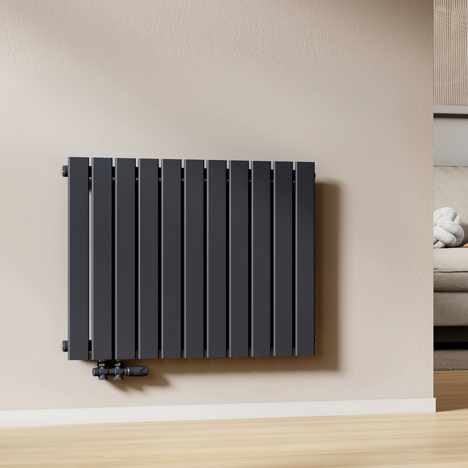 EMKE Flachheizkörper Horizontal Einlagig Seitenanschluss Wohnzimmer (Anthrazit/Weiß)