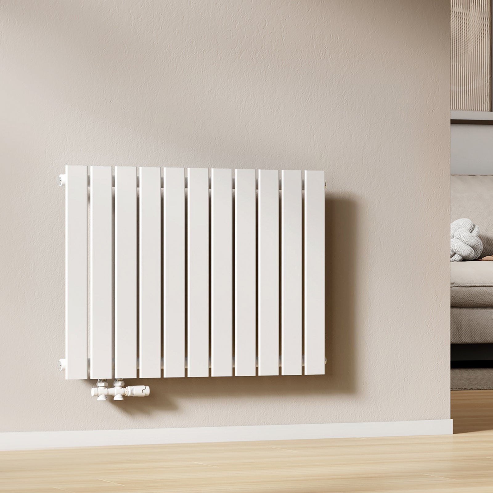 EMKE Flachheizkörper Horizontal Einlagig Seitenanschluss Wohnzimmer (Anthrazit/Weiß)