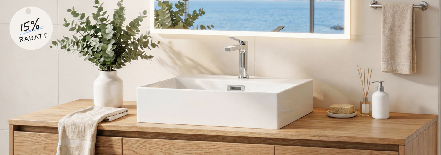EMKE Sommeraktion: Zusätzliche 15% Rabatt auf elegante Waschbecken und Wasserhähne – Aktionsbanner