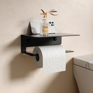 Wand-Toilettenpapierhalter aus Edelstahl mit Ablagefläche, matt-schwarz