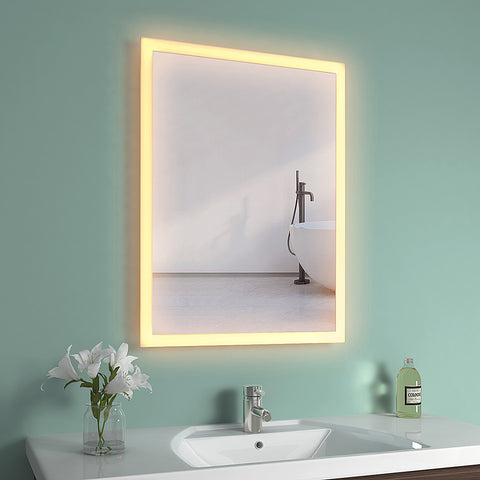 EMKE® 80x60cm LED Badspiegel Badezimmer Wandspiegel mit Beleuchtung 3000K IP44