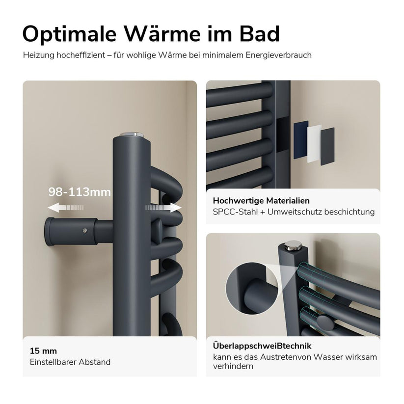 Handtuchheizkörper ArcWarm PCTR - Anthrazit / 140 x 60 cm - Bild 20
