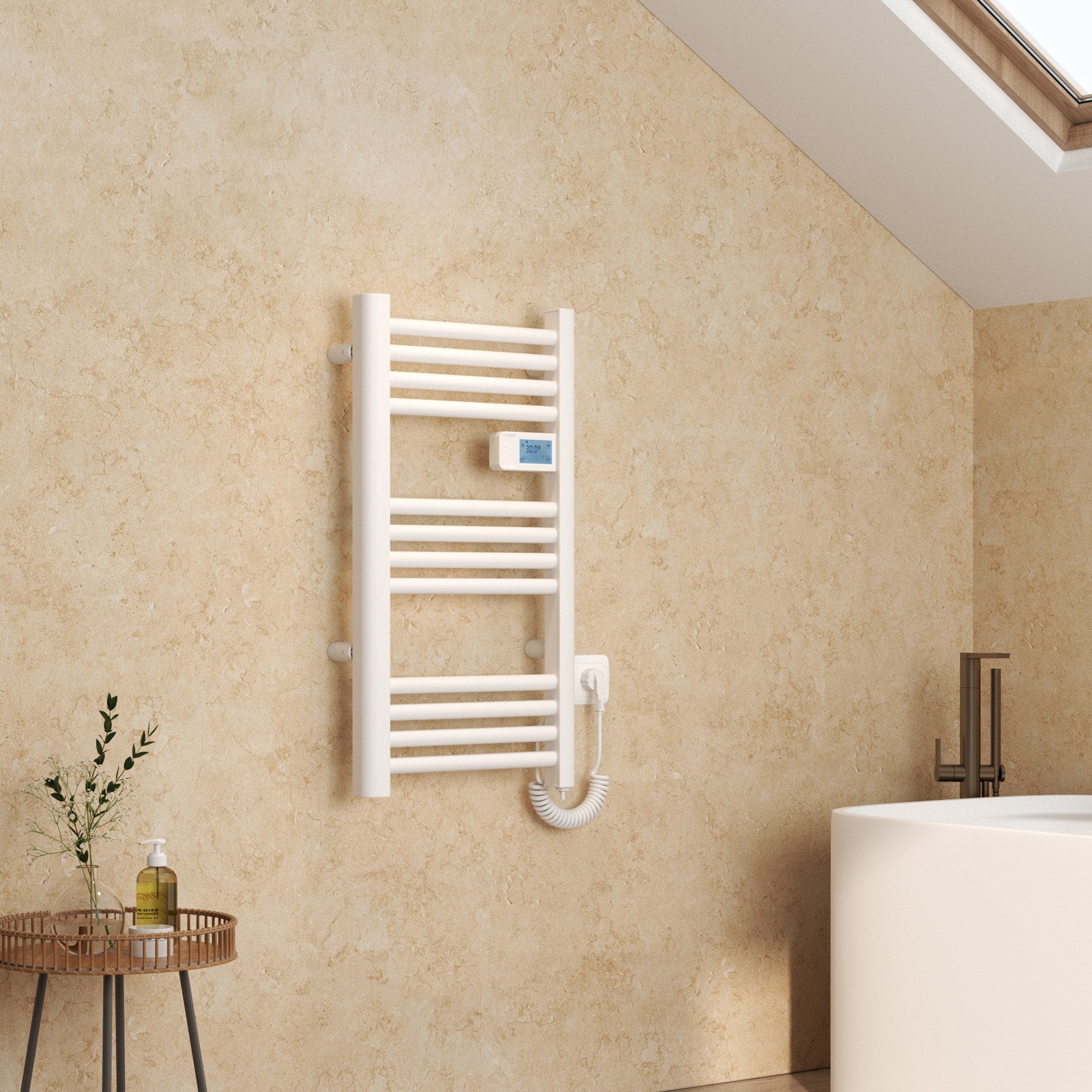 Elektrischer Handtuchheizkörper mit digitalem Thermostat, Timer & Kindersicherung – CE-zertifiziert