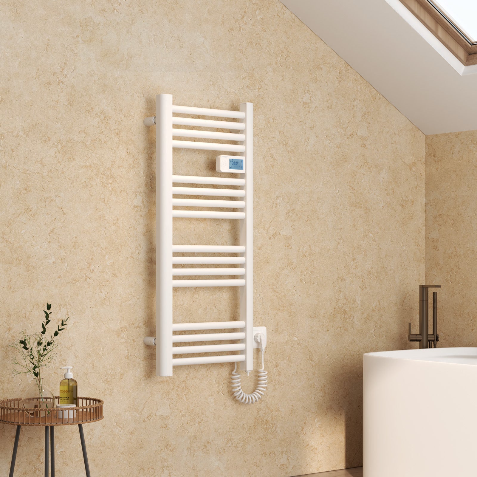 Elektrischer Handtuchheizkörper mit digitalem Thermostat, Timer & Kindersicherung – CE-zertifiziert