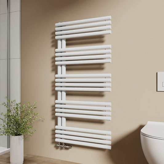 Warmwasser-Handtuchheizkörper aus Stahl, Rundrohr-Design, Seitenanschluss unten, verschiedene Größen