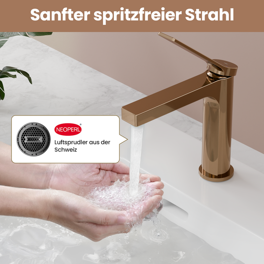 EMKE XF21  Wasserhahn Bad, Waschtischarmatur, Mischbatterie Küche, Waschbecken Armaturen, Rosengold