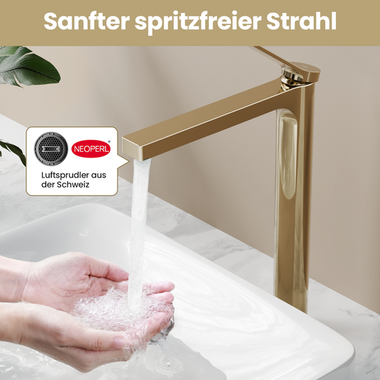EMKE XF21  Wasserhahn Bad hoch, Waschtischarmatur, Mischbatterie Küche, Waschbecken Armaturen, Champagnergold