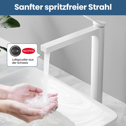EMKE XF21  Wasserhahn Bad hoch, Waschtischarmatur, Mischbatterie Küche, Waschbecken Armaturen, Weiß Matt