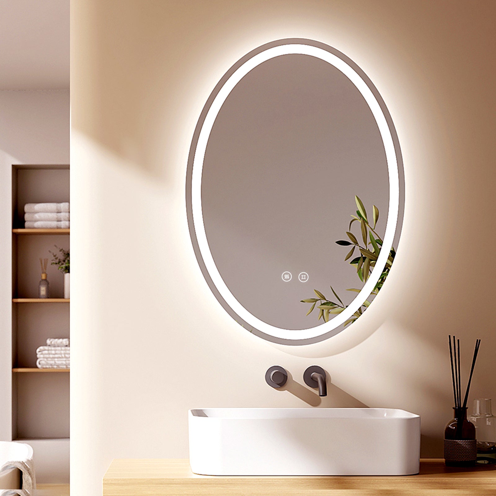 Ovaler LED-Badezimmerspiegel mit Antibeschlag und 3 Lichtfarben