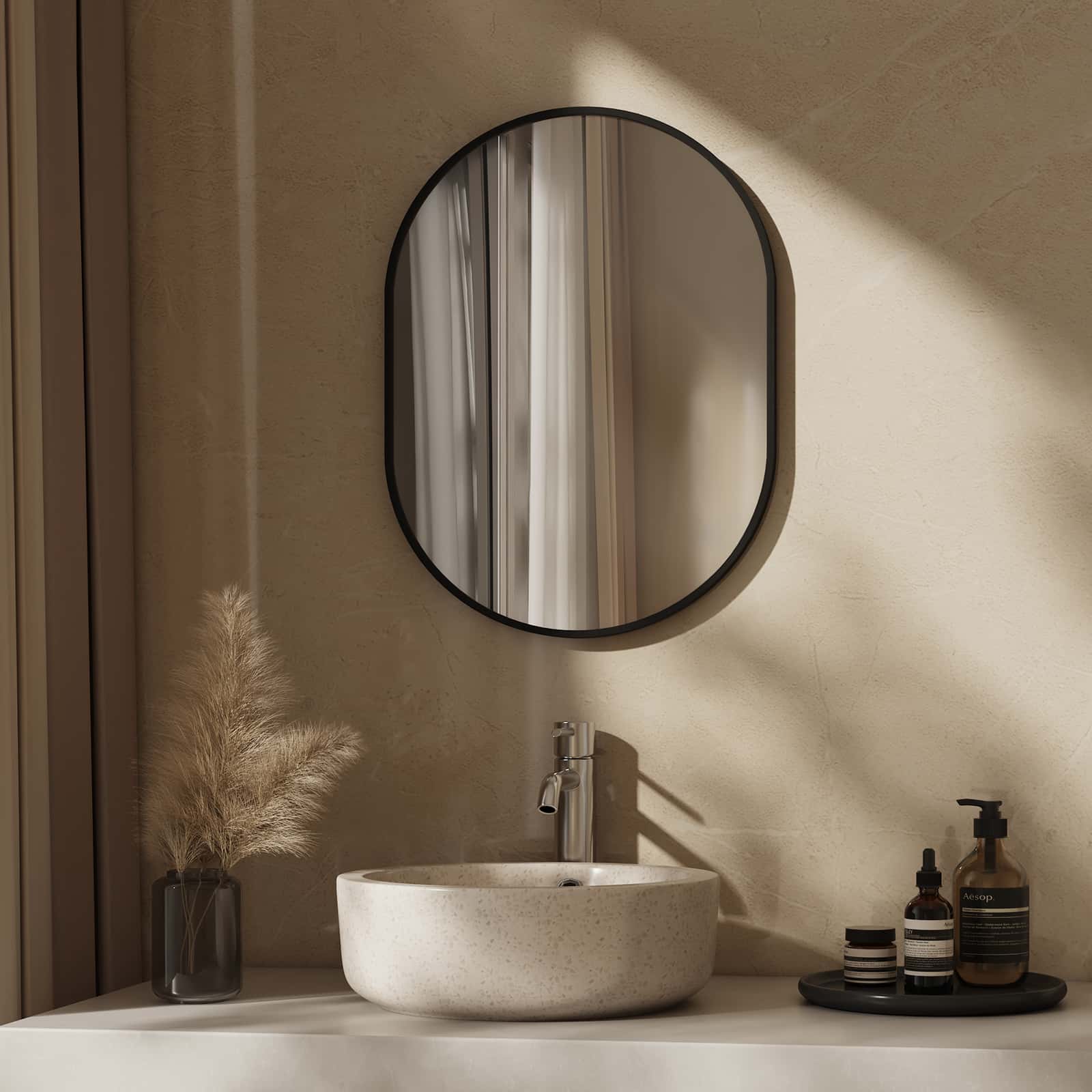 Ovaler Wandspiegel mit kupferfreiem Glas und Aluminiumrahmen