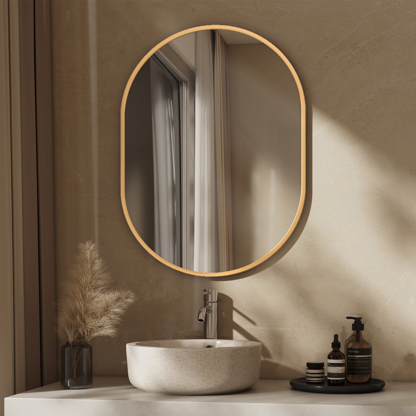 Ovaler Wandspiegel mit kupferfreiem Glas und Aluminiumrahmen