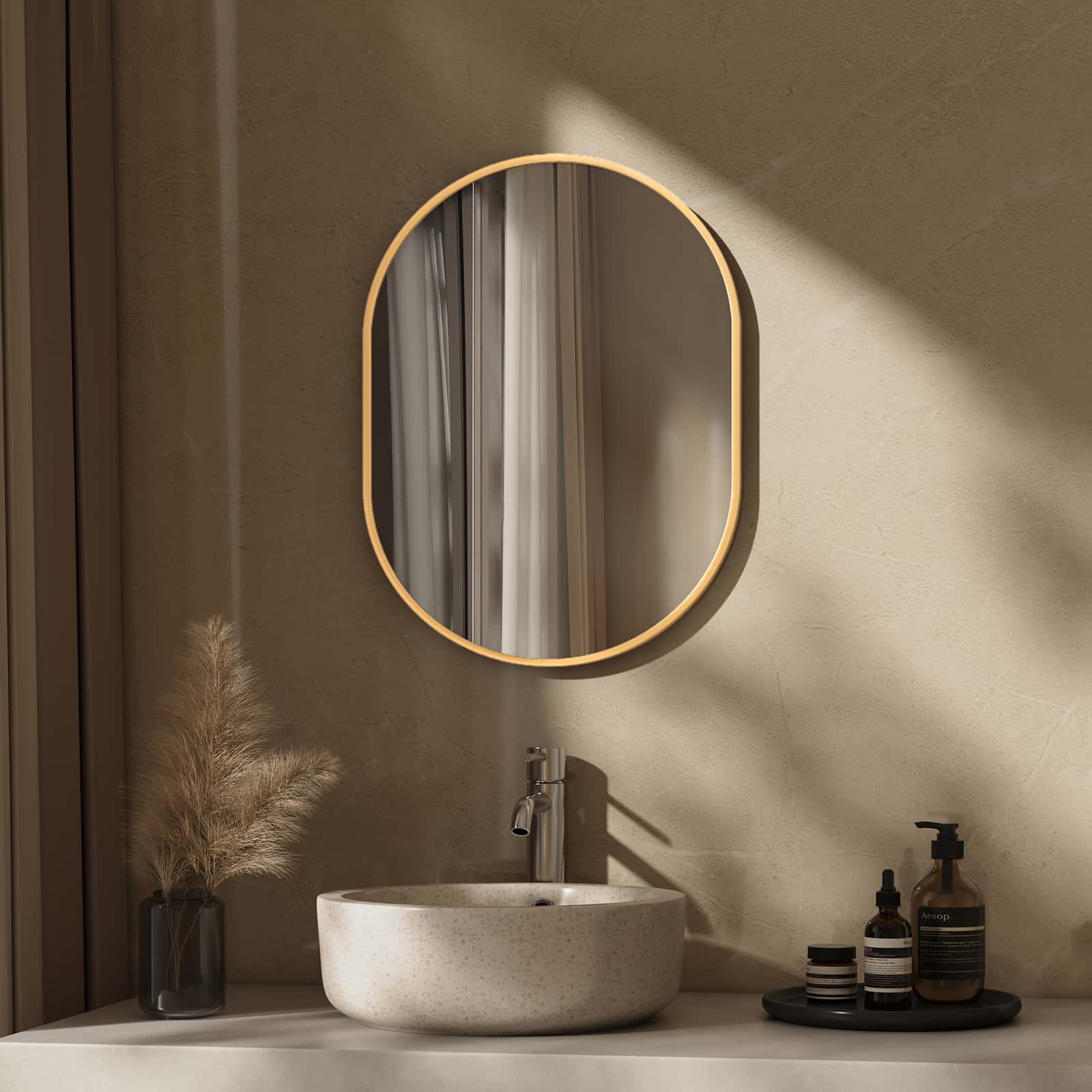 Ovaler Wandspiegel mit kupferfreiem Glas und Aluminiumrahmen