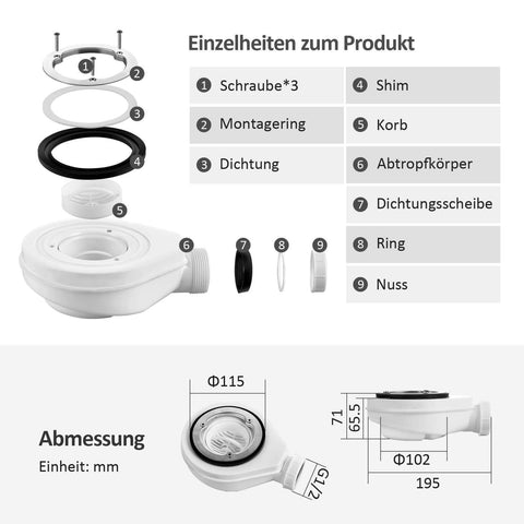 EMKE Ablaufgarnitur für Duschwanne, weiß