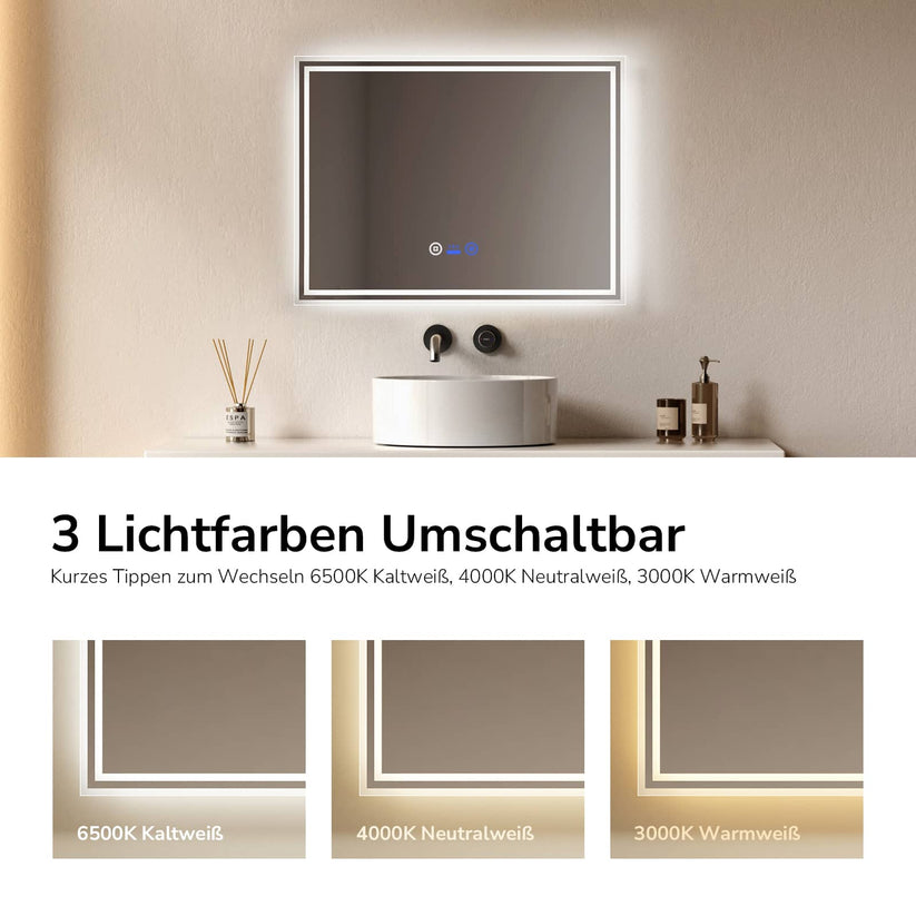 Badezimmerspiegel Dimlite LM04 - 80 x 60 cm / Touch + 3 Farben + Anti-Beschlag + Mit Bewegungssensor - Bild 4