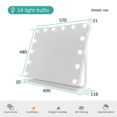 EMKE LED Hollywood Schminkspiegel mit Beleuchtung - Runden Hollywood  Spiegel mit Dimmbar, 360° drehbar, Speicherfunktion, 3 Lichtfarben,  Beleuchteter Kosmetikspiegel - Weiß, Φ40cm