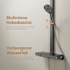 EMKE Duschsystem „F11“ – Thermostat-Duschpaneel mit Glasablage, 3 Strahlarten, Regendusche & Handbrause, 105×40,1×57,3 cm, anthrazit matt