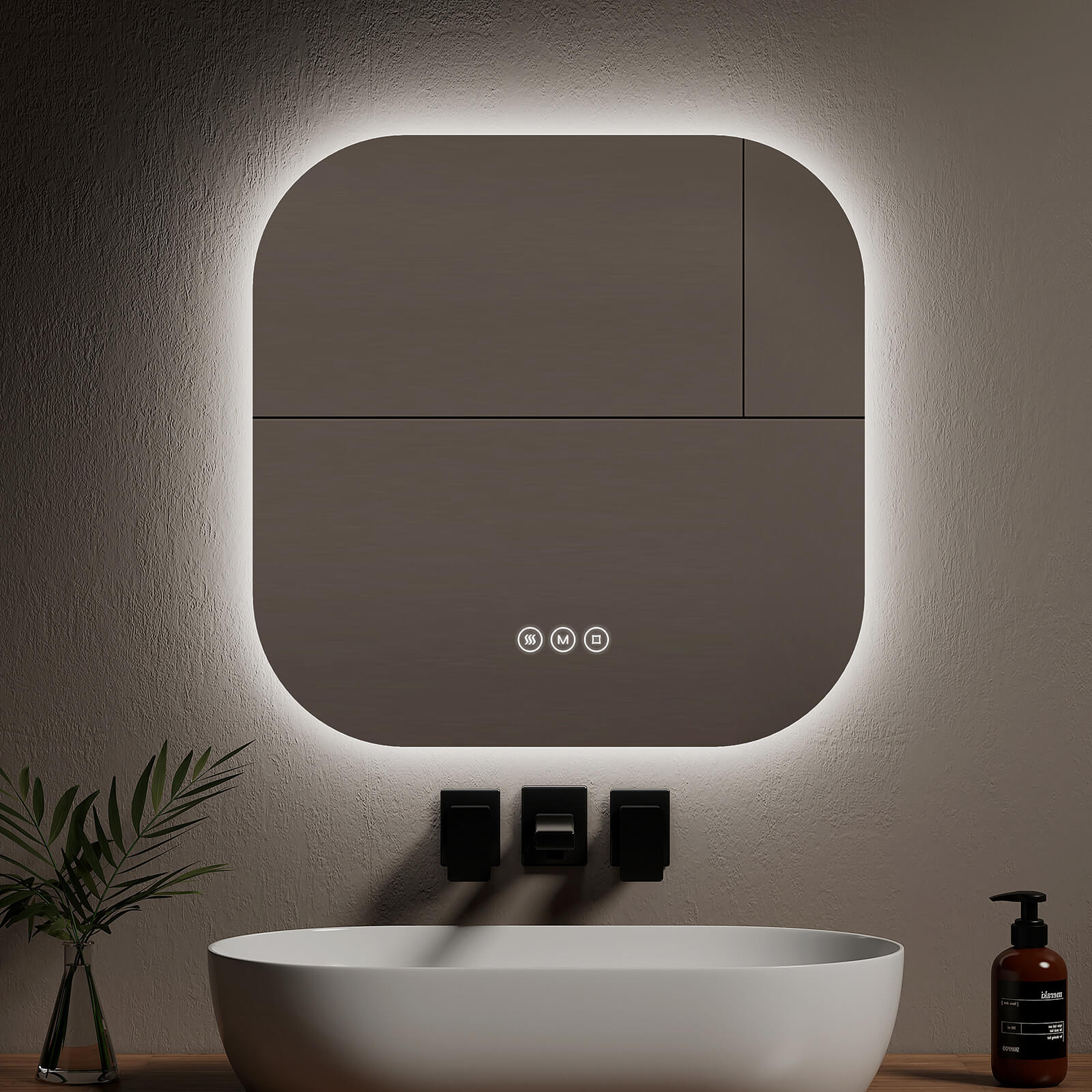 LED-Badezimmerspiegel mit 3 Lichtfarben & Memory-Funktion, rahmenloses Softcube-Design