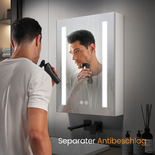 Spiegelschrank mit LED-Beleuchtung, Steckdose & Soft-Close, 1 Tür links angeschlagen