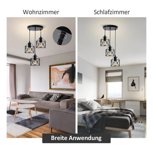 Pendelleuchte mit 3-flammigem Eisenschirm & E27-Fassung, höhenverstellbar