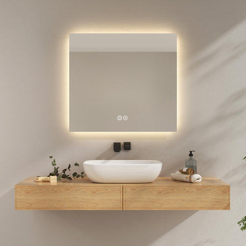 LM25 Quadratischer beleuchteter Badezimmerspiegel, Wandspiegel, viereckig,  horizontal