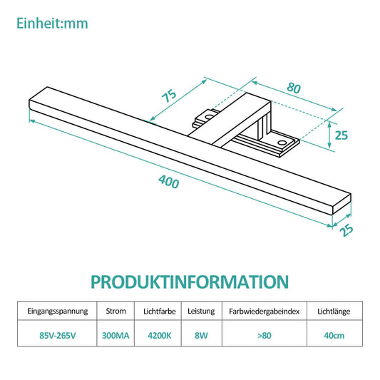 LED-Spiegelleuchte mit neutralweißem oder kaltweißem Licht, Wand- & Spiegelmontage möglich