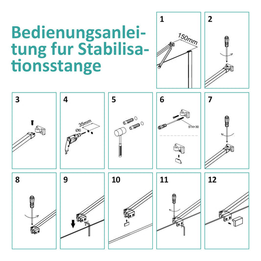 Duschwand-Stabilisator mit 180° Drehgelenk, ausziehbar bis 500 mm