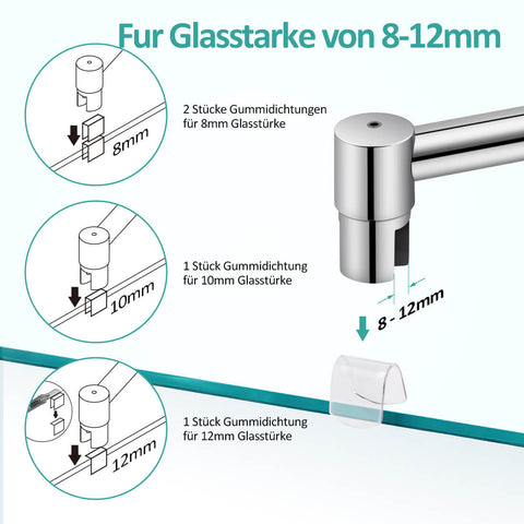 EMKE Haltestange für Duschwand Stabilisator mit Gelenk, flexibel 180°drehbar 360mm für Glasstärke 8/10/12mm, Edelstahl+Kupfer