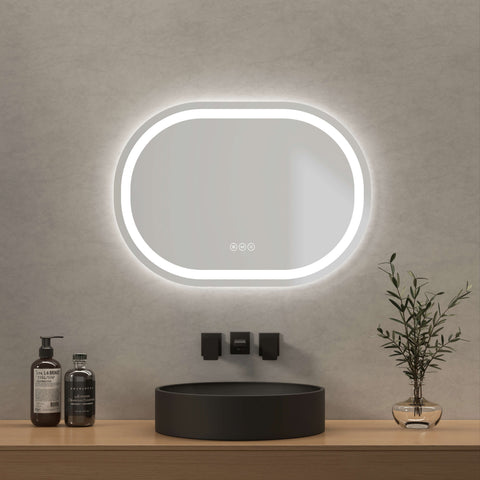 OLM06 LED Badspiegel Oval Rahmenloser HD Schminkspiegel, 3 Lichtfarben I