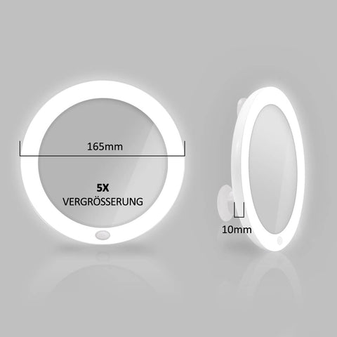 EMKE Kosmetikspiegel mit Beleuchtung, 5-fache/7-fache Vergrößerung, weiß, mit Saugnapf, tragbar, Ø165 mm