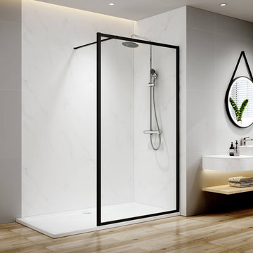Duschwand mit schwarzem Rahmen für Walk-In-Duschen, 200 cm hoch