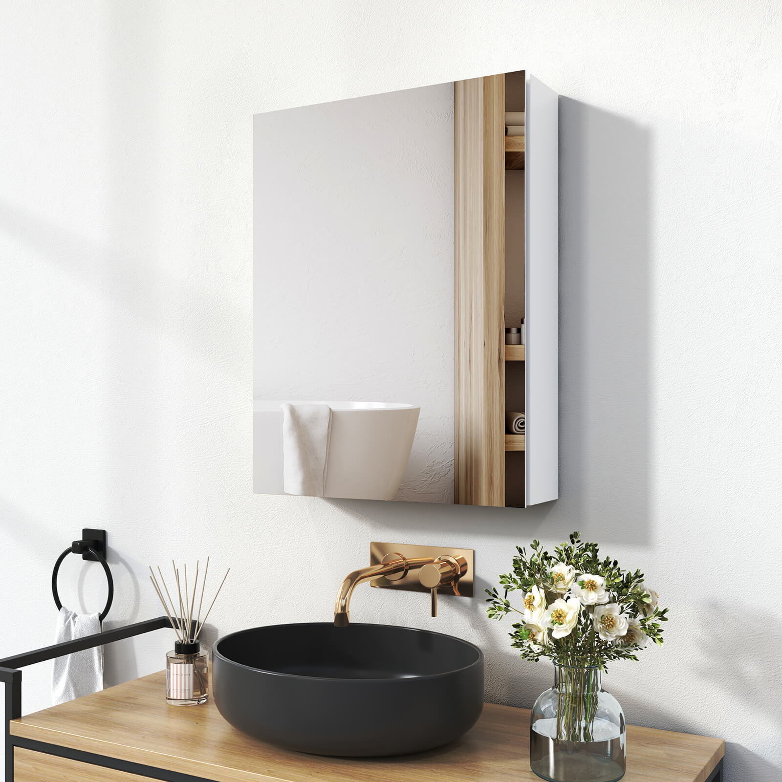 Bad-Spiegelschrank mit Soft-Close & kupferfreiem Spiegel, 50 × 65 cm