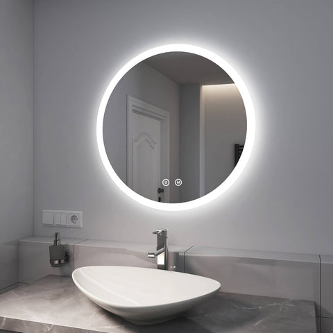 MKYOKO Beleuchteter LED-Spiegel, runder, beschlagfreier, rahmenloser  Wandspiegel für Badezimmer, Schminkspiegel mit Touch-Schalter/einstellbarem  Licht (weiß/warm/Tageslicht) : : Küche, Haushalt & Wohnen