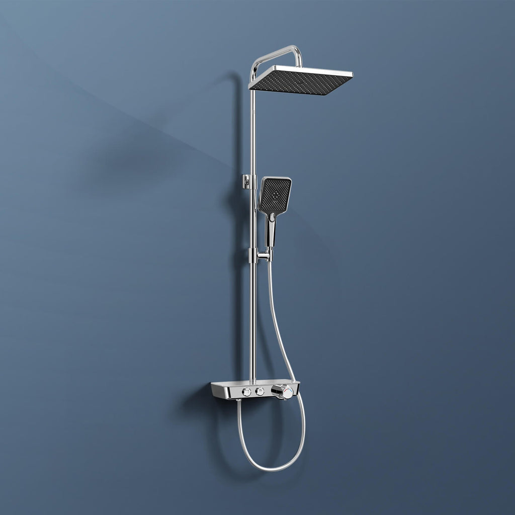 EMKE Duschsystem Mit Thermostat, Regendusche Duschsystem Anthrazit Matt, Mit Großer 36x24 Cm Regendusche, 3 Strahlarten Handbrause, Brausestange Und Schlauch,Duscharmatur Komplettset