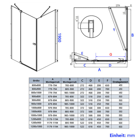 EMKE Duschkabine (mit großer Tür, nach innen sowie außen zu öffnen, Höhe: 190 cm)