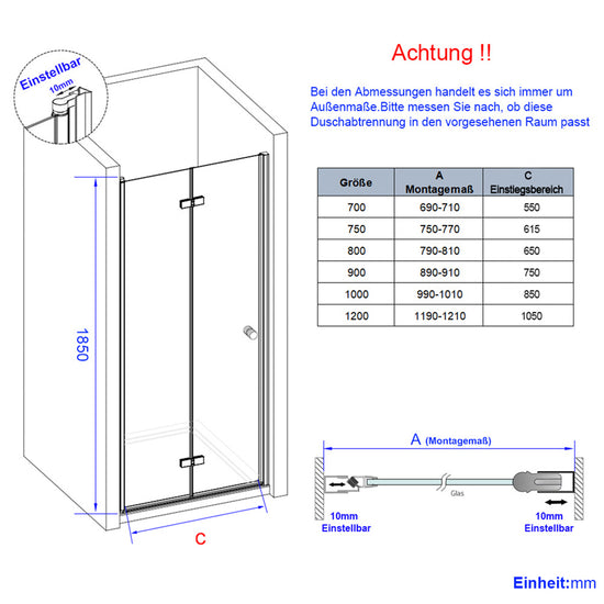 emke fbd12efmp falttuer duschkabine grosse