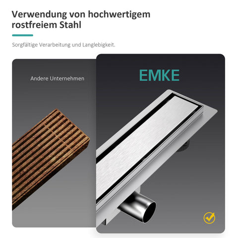 EMKE FD2 Duschrinne Edelstahl gebürstet, Seitenreihe, Komplett-Set (Abdeckung kann gefliest werden)