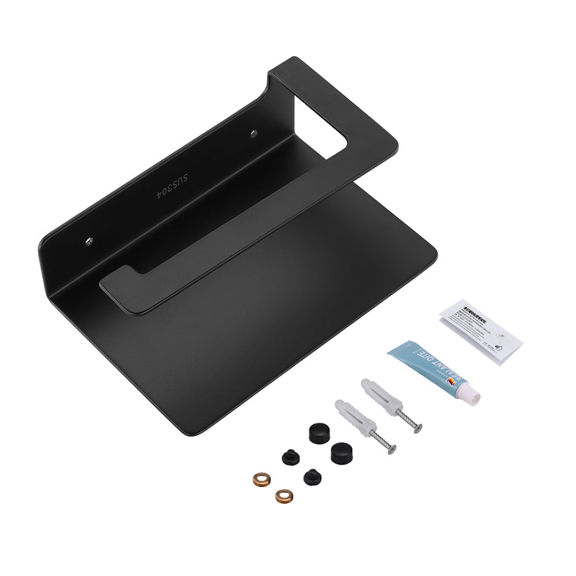 EMKE 160x115x60mm Toilettenpapierhalter mit Ablage Selbstklebend oder Schrauben Installation, Mattes Schwarz Edelstahl 1 Stück