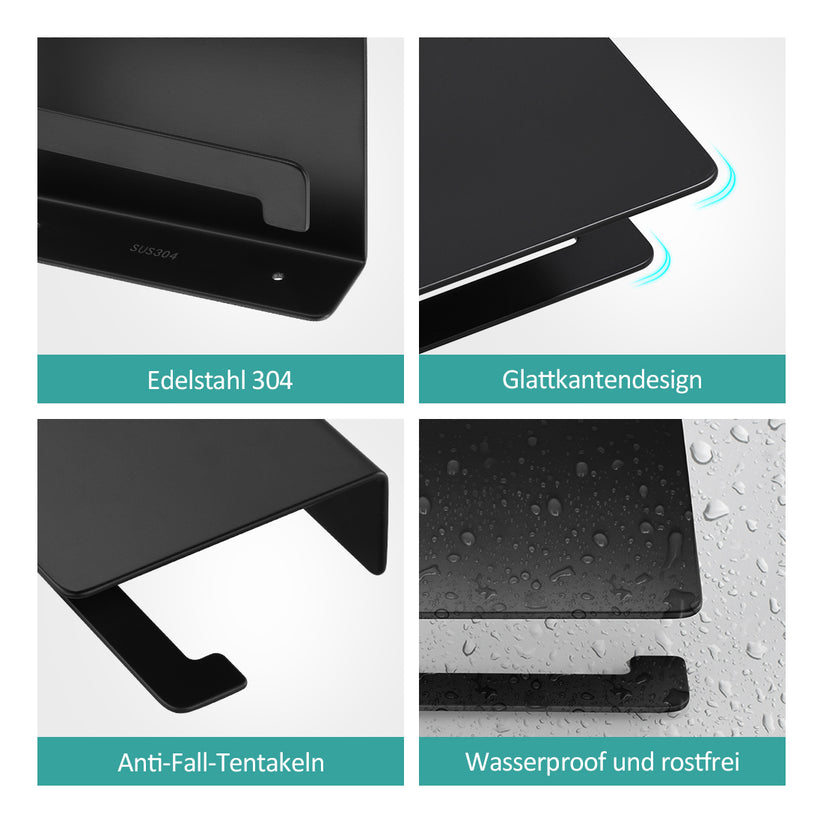 EMKE 160x115x60mm Toilettenpapierhalter mit Ablage Selbstklebend oder Schrauben Installation, Mattes Schwarz Edelstahl 1 Stück