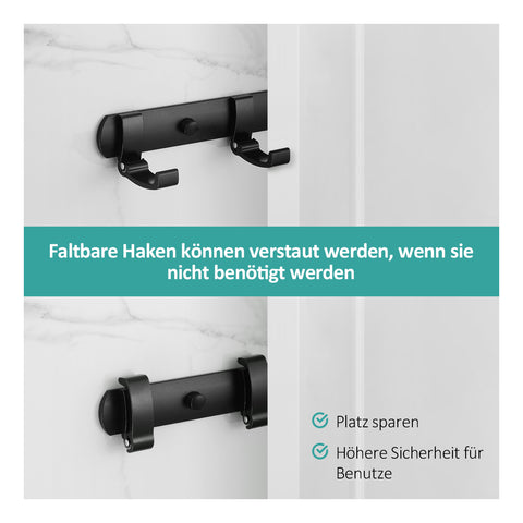 EMKE Faltbar Hakenleiste Kleiderhaken Wand mit 5 Haken Schwarz für Jacken Mäntel Schals Handtaschen Aluminium