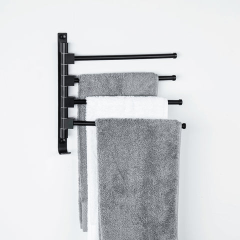 EMKE 180° Schwarz Drehung Bad Handtuchhalter mit 4 Schwing Armen Garderobenhaken für Badezimmer Wandmontage Aluminium
