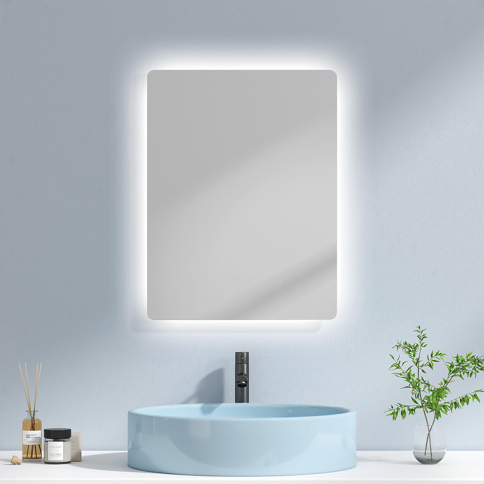 Echteckiger Badspiegel mit integrierter LED-Beleuchtung